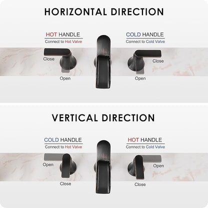 Oil Rubbed Bronze Bathroom Sink Faucet Widespread, 8 Inch Waterfall Faucet Bathroom 3 Hole with Pop-up Drain and cUPC Supply Lines, 2 Handles for Vanity, Restroom, Farmhouse, Brass Material