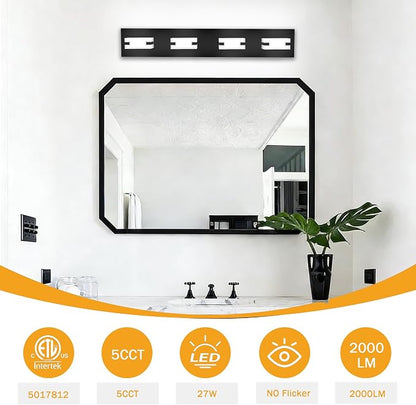 LED Black Bathroom Light Fixtures, 4-Light 27W 5CCT Modern Vanity Lights | NOVELUX LED Black Bathroom Light Fixtures, 4-Light Modern Vanity Lights , ETL Listed, 27W 5CCT Adjustable