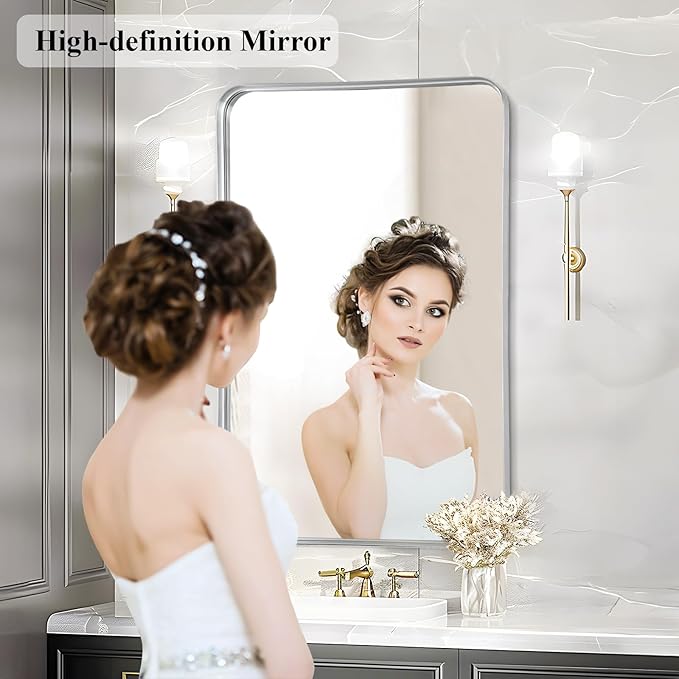 Fabuday Bathroom Mirrors for Over Sink 2 Pack - 36x24 Inch Rectangle Silver Mirrors for Bathroom Sink, Large Vanity Mirror Metal Frame Bath Wall Mirror Rectangular for Home, Bedroom, Restroom