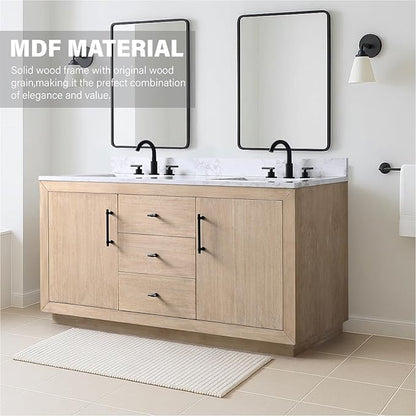 HOMEBEYOND 60 Inch Bathroom Vanity with Double Sink & Ceramic Top, MDF Material Vanity Cabinet with Basin Combo, Soft-Closing Doors, Removable Shelf, Backsplash