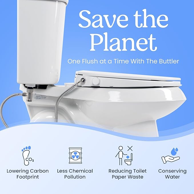 CLEAR REAR Elongated Bidet Toilet Seat – Non Electric Attachment for Toilets, Easy to Install Self Cleaning, Rear & Feminine Wash Nozzles, Adjustable Water Sprayer, Eco Friendly Hygienic Upgrade