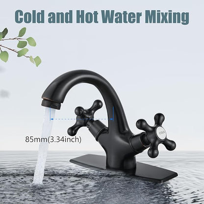 Aolemi Bathroom Sink Faucet Single Hole Cold and Hot Double Handle Cross Knobs Vanity Vessel Sink Basin Mixer Tap with Deck Cover Plate with Pop Up Drain Oil Rubbed Bronze