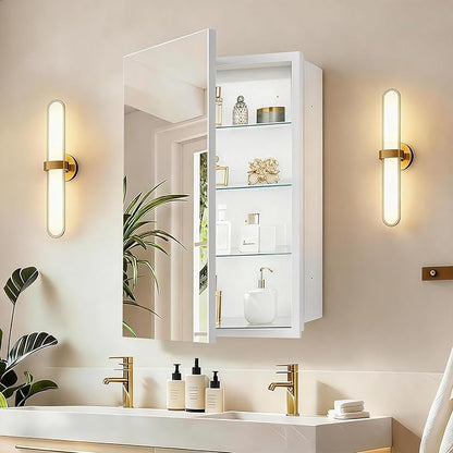 16 x 26 inch Bathroom Medicine Cabinet, Mirror Cabinet with Single Door & Removable Shelves, Surface Mount or Recess Installation, Medicine Cabinets for Bathroom