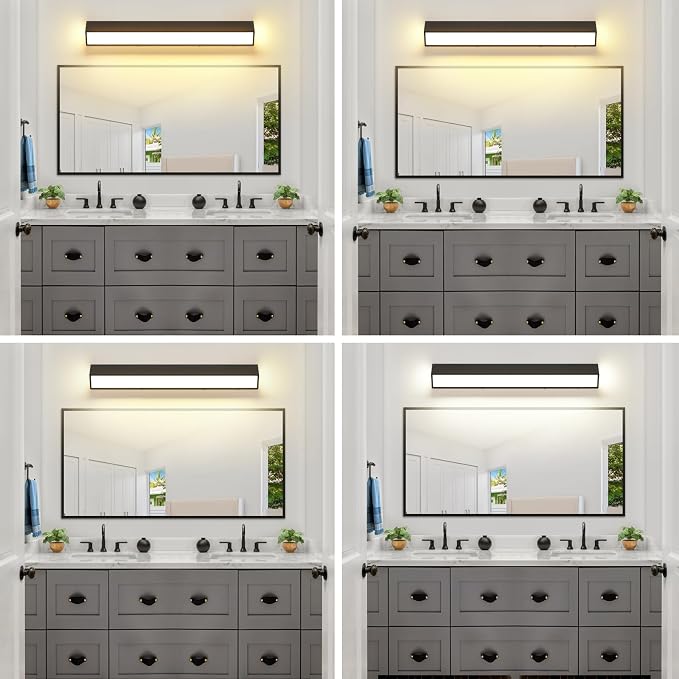 LED Modern Bathroom Vanity Light Fixtures (32-Inch, 5CCT, Dimmable), Modern Acrylic Bathroom Wall Lighting Fixtures Over Mirror, Matte Black