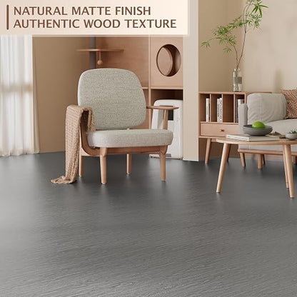 Peel and Stick Floor Tile, 20 Pcs 12" x 12" Waterproof Wood Grain Luxury Vinyl Plank Flooring, Easy DIY Self Adhesive Vinyl Floor for Bathroom, Kitchen, Living Room, Grey