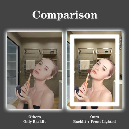 LED Bathroom Mirror 24"X36" with Front Light and Backlit | Stepless Dimmable, Anti-Fog, Shatter-Proof, HD Reflection, Memory, 3 Colors Lighting, UL Listed (Horizontal/Vertical).