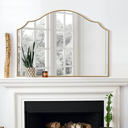 Besdomus Gold Scalloped Wall Mirror: 40"x29" Large Wooden Bathroom Mirror | Modern Minimalist Decorative Arched Mirror for Vanity/Dresser/Bedroom/Entryway/Fireplace/Living Room/Dining Room/Over Sink