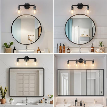 Bathroom Light Fixtures,2-Light Modern Bathroom Vanity Light,Black Wall Sconce with Clear Glass Globe Shades,Wall Lights Over Mirror for Kitchen,Bedroom,Hallway,Living Room