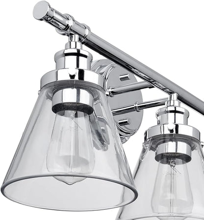 Globe Electric 51234 5-Piece All-in-One Bathroom Set, Chrome, 23" 3-Light Vanity Wall Light with Clear Glass Shades, Towel Bar and Ring, Robe Hook, Toilet Paper Holder, Beauty Room Accessories
