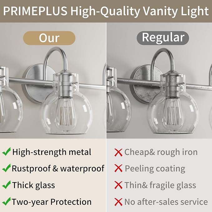 4 Lights Bathroom Vanity Light Fixtures Over Mirror Modern Nickel | 24in Wall Sconce,Brushed Nickel,Globe Glass Shade,E26 Base,UL Certified,Anti-Rust,Damp Rated,Bathroom Bedroom Living Room