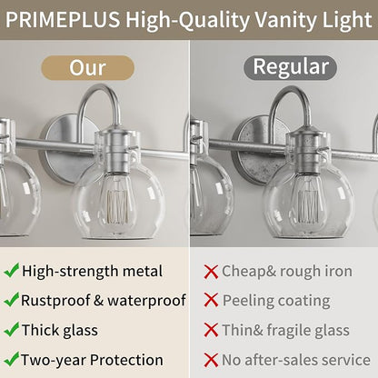 4 Lights Bathroom Vanity Light Fixtures Over Mirror Modern Nickel | 24in Wall Sconce,Brushed Nickel,Globe Glass Shade,E26 Base,UL Certified,Anti-Rust,Damp Rated,Bathroom Bedroom Living Room