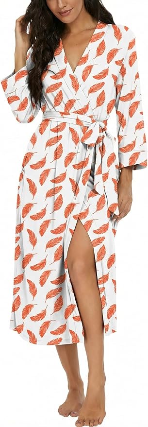 VINTATRE Women Kimono Robes Long Knit Bathrobe Lightweight Soft Knit Sleepwear V-neck Casual Ladies Loungewear