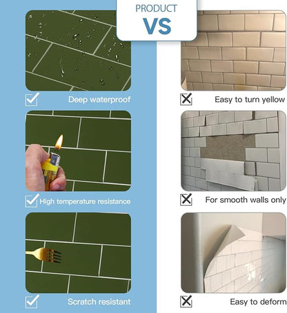 2026 New Upgrade Peel and Stick Backsplash Tile, Peel and Stick 11.34" X 11.57" Wall Tile for Kitchen, Bathroom, Fireplace, Laundry (Polished Green, 5 Packs)