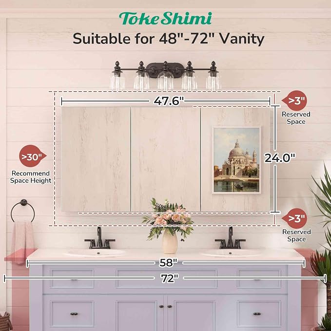 48x24 Bathroom Medicine Cabinet with Mirror Tempered, Aluminum Silver Mirrored Medicine Cabinet Recessed or Surface Mount with Adjustable Storage Metal for Modern Farmhouse