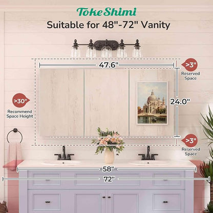 48x24 Bathroom Medicine Cabinet with Mirror Tempered, Aluminum Silver Mirrored Medicine Cabinet Recessed or Surface Mount with Adjustable Storage Metal for Modern Farmhouse