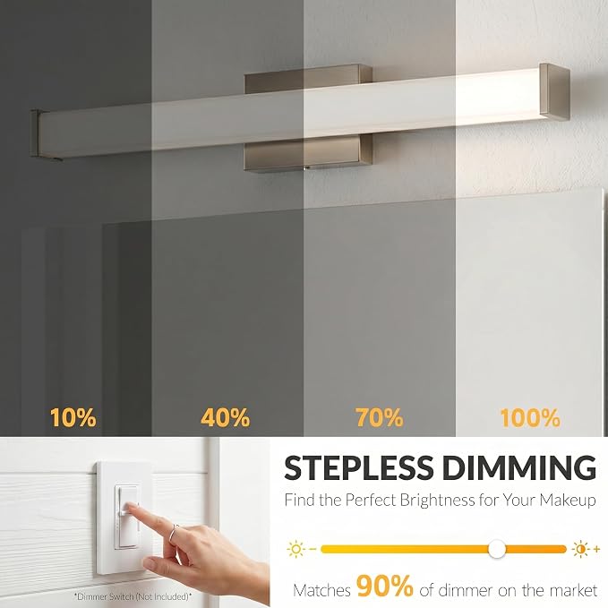 URSOLA 36" Modern LED Bathroom Light Fixtures, Brushed Nickel 3CCT Dimmable Bathroom Vanity Light Over Mirror, Bathroom Vanity Bath Bar Lights with Double Layer Acrylic Shade