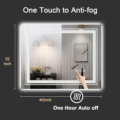 Snowdool 40 x 32 in LED Bathroom Mirror, Front and Backlit, Anti-Fog | Front and Backlit, Stepless Dimming, Anti-Fog, Memory Function