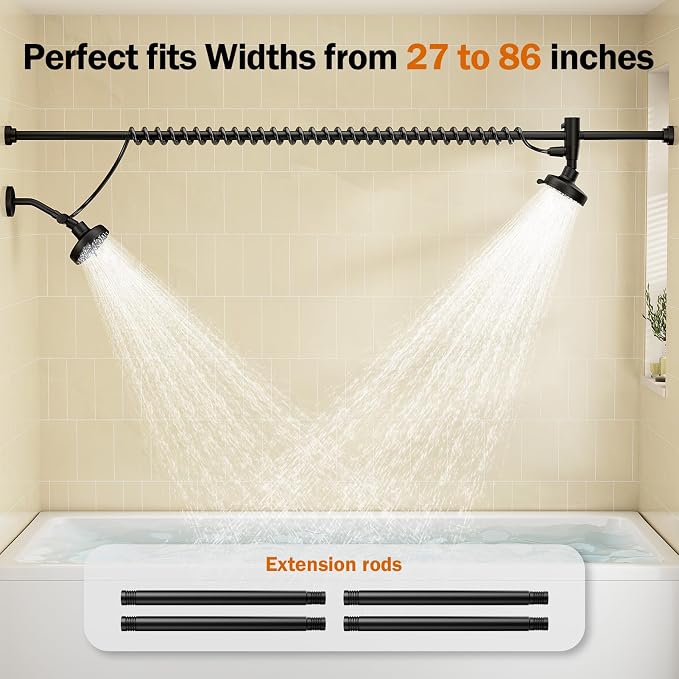 Dual Shower Head with Original Adjustable Slider, Double Showerhead, Black | High Pressure, Two People, 2 Showerhead System for Couples, Renter-Friendly, SPA-Like, Bathroom Gift for Women Men