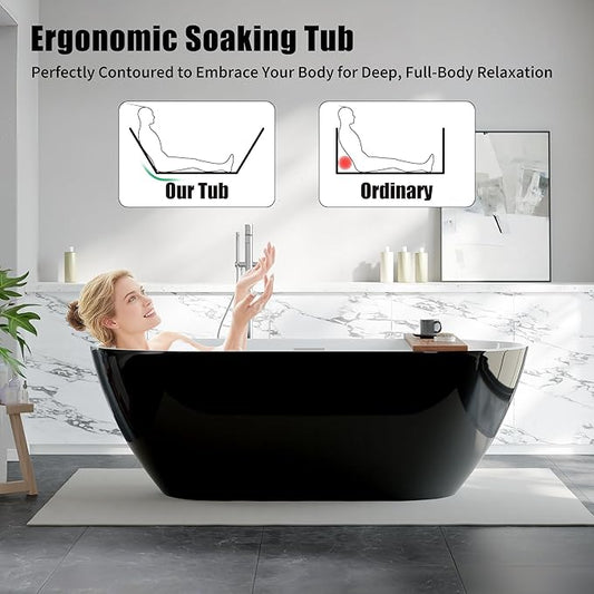 Freestanding Bathtubs – Extra Large 67 Inch Acrylic Free Standing Tub, Freestanding Tub Soaking Bathtub with Integrated Overflow & Pre-Installed Drain, Glossy White Modern Free Standing Bathtub Design