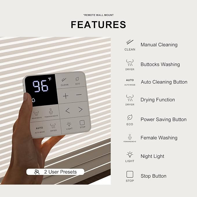 Electric Bidet Toilet Seat, Heated Toilet Seat, Elongated White | Warm Water Wash, Warm Air Dryer, Self-Cleaning Nozzle, Wireless Remote, LED Night Light, Soft-Close Lid, Easy Install