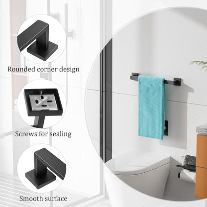 Alise Towel Bar Towel Racks for Bathroom Wall Mount 16 Inch,Matte Black | SUS304 Stainless Steel Bathroom Towel Holder, Full Square Towel Rod Towel Hanger for Bathroom Lavatory Kitchen