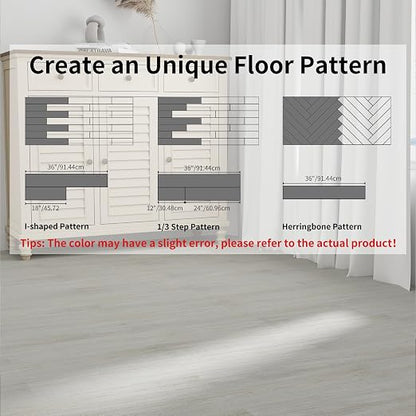MULGREAT Peel and Stick Floor Tile, 54 Sq.Ft Self Adhesive Vinyl Flooring Plank, 36 Pieces Waterproof Heavy Duty Wood Grain Tiles, 36"x6" DIY Planks for Bedroom Kitchen Apartment Bathroom White