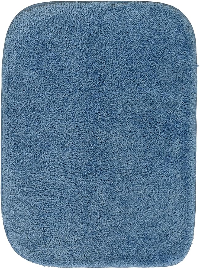 Garland Rug Traditional Nylon Washable Basin Blue 3 Bath Rugs (17" X 24", 21" X 34", 21" X 34") - Soft, Absorbent, and Stylish for Your Bathroom