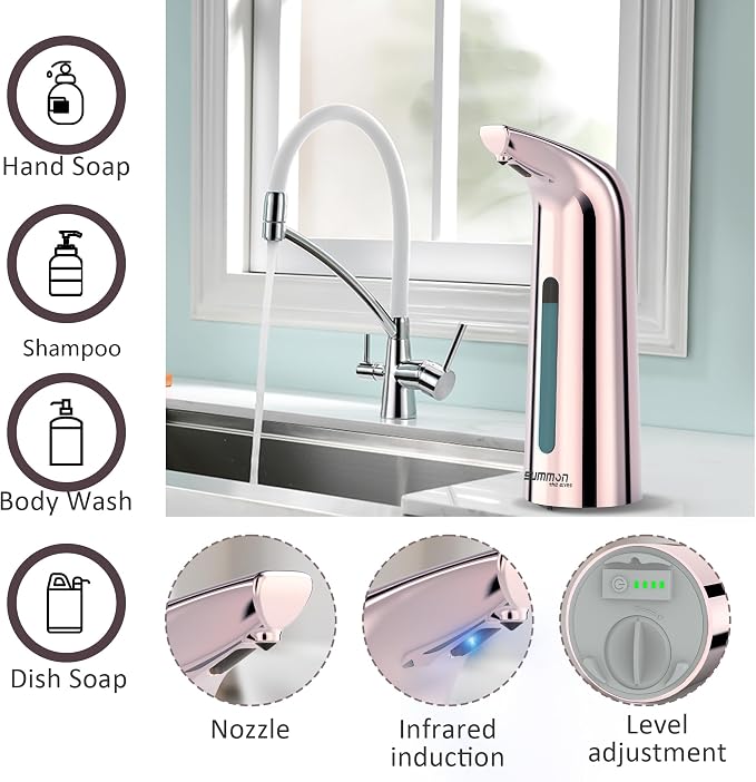 Automatic Liquid Soap Dispenser, 4-Level,13.5oz Touchless | Plastic,400ml Electric Battery Operated Hand & Dish Countertop Soap Dispensers with Sensor for Bathroom,Kitchen Sink