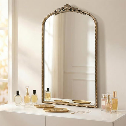 Micasso Bathroom Mirrors for Over Sink: 19"x31" Gold Vintage Arched Mirror | Traditional Ornate Baroque Decorative Antique Wall Mirror for Bedroom/Entryway/Hallway/Dresser/Vanity/Mantel/Nightstand