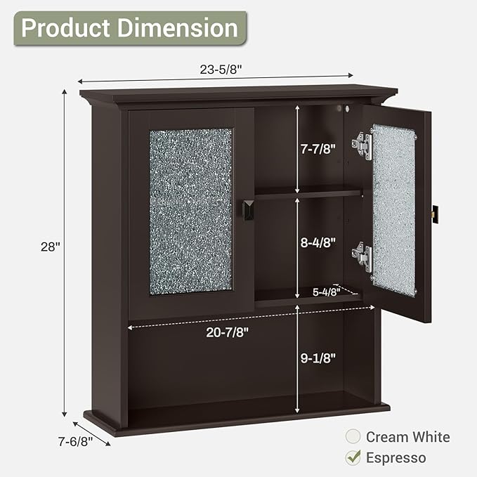 Bathroom Medicine Cabinet Wall Mount, Above Toilet Storage Cabinet with Tempered Glass Door and Buffering Hinge Wall Cabinet Bathroom Organizer Over The Toilet Storage Cabinet (Espresso)