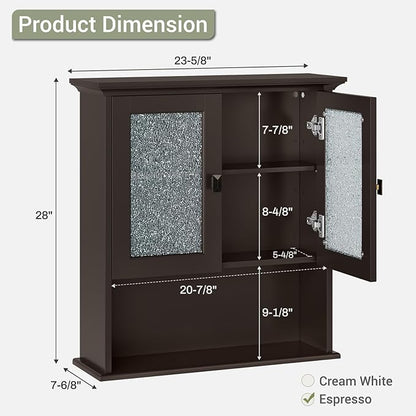 Bathroom Medicine Cabinet Wall Mount, Above Toilet Storage Cabinet with Tempered Glass Door and Buffering Hinge Wall Cabinet Bathroom Organizer Over The Toilet Storage Cabinet (Espresso)