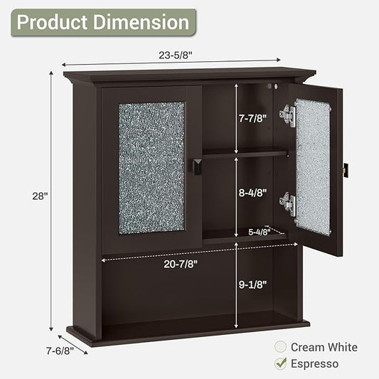 Bathroom Medicine Cabinet Wall Mount, Above Toilet Storage Cabinet with Tempered Glass Door and Buffering Hinge Wall Cabinet Bathroom Organizer Over The Toilet Storage Cabinet (Espresso)
