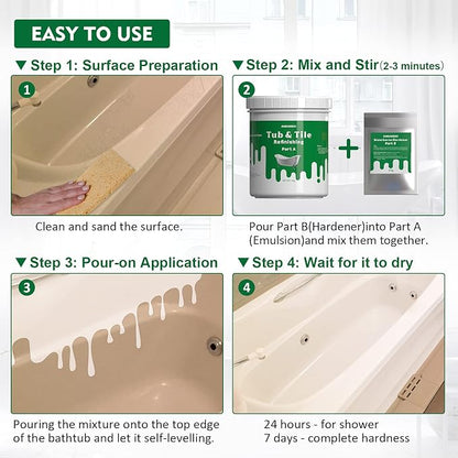 NADAMOO Tub and Tile Refinishing Kit (3kg / 105 oz, with tools, White), DIY Bathtub Sink Countertop Paint Resurface Kit for Bathroom Kitchen Porcelain Fiberglass, Semi-gloss
