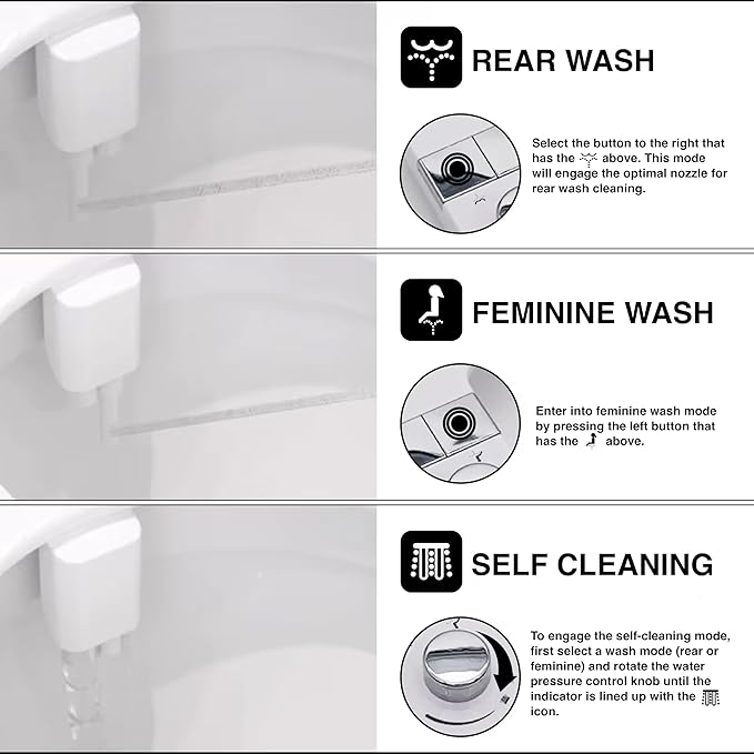 MIZU FLOW - Non-Electric Bidet Attachment for Toilet Seat, Adjustable Water Pressure & Spray Angle, Fresh Water, Hygienic, Self Cleaning, Dual Nozzles (Front & Rear Wash), DIY Easy Install (White)
