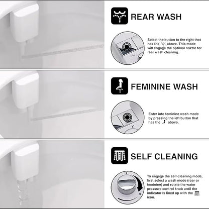 MIZU FLOW - Non-Electric Bidet Attachment for Toilet Seat, Adjustable Water Pressure & Spray Angle, Fresh Water, Hygienic, Self Cleaning, Dual Nozzles (Front & Rear Wash), DIY Easy Install (White)
