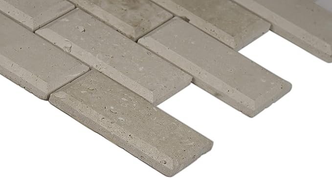 MSI Tuscany Ivory Honed Beveled Travertine Subway Tile for Kitchen Backsplash, Wall Tile for Bathroom, Accent Wall Tile, Shower Wall Tile,12 in. x 12 in. Mesh-Mounted Mosaic Tile, (10 sq. ft.)