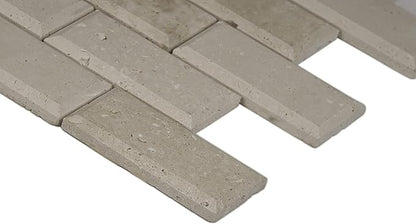 MSI Tuscany Ivory Honed Beveled Travertine Subway Tile for Kitchen Backsplash, Wall Tile for Bathroom, Accent Wall Tile, Shower Wall Tile,12 in. x 12 in. Mesh-Mounted Mosaic Tile, (10 sq. ft.)
