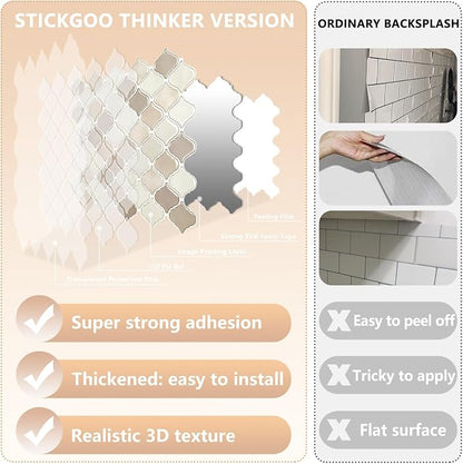 STICKGOO Arabesque Peel and Stick Backsplash, 12”X12” Backsplash Tile for Kitchen Peel and Stick, Self Adhesive Wall Tile Stick on Tiles (Brown Beige)