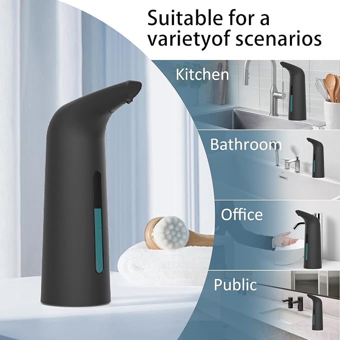 Automatic Liquid Soap Dispenser, 4-Level,13.5oz Touchless | Plastic,400ml Black Electric Battery Operated Hand & Dish Countertop Soap Dispensers with Sensor for Bathroom,Kitchen Sink