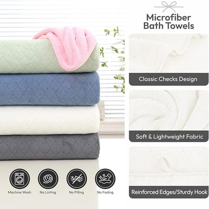 JML Bath Towels with Hanging Loop, 2 Pack, 27x55 in, Microfiber, White | Soft, Super Absorbent, Quick Dry, Lint-Free & Fade-Resistant, Lightweight Bathroom Towel for Daily Use