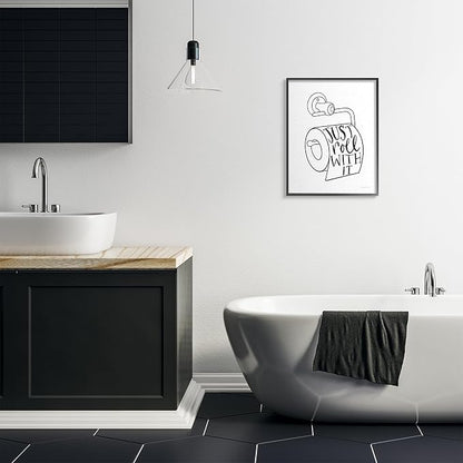 Stupell Industries 'Just Roll with It Toilet Paper', Framed Giclee Art, Black, 24 x 30 Inches, Easy to Hang and Sturdy, Made in USA, by Becky Thorns