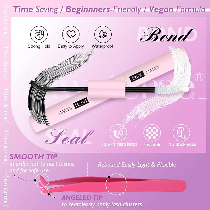 Lash Extension Kit DIY Individual Lash Clusters Kit Full 50D with Lash Bond and Seal and Lash Applicator, 9-16mm Clusters Eyelash Extension Kit at Home (Full 50D, 9-16mm, Kit)