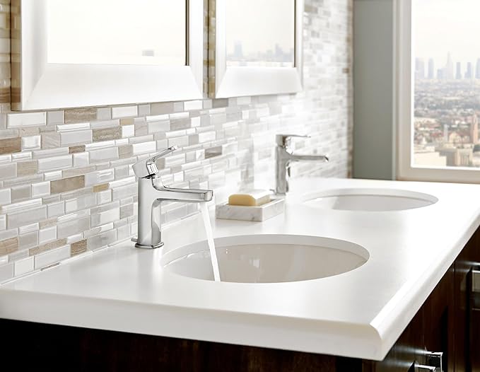 Moen Rizon Chrome One-Handle Modern Bathroom Faucet with Drain Assembly, 6900