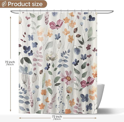 Amaredom Ink Floral Shower Curtain, Colorful Flower Shower Curtain for Bathroom, Waterproof Fabric Shower Curtain Set, Bathroom Decoration with 12 Hooks 72x72 Inches