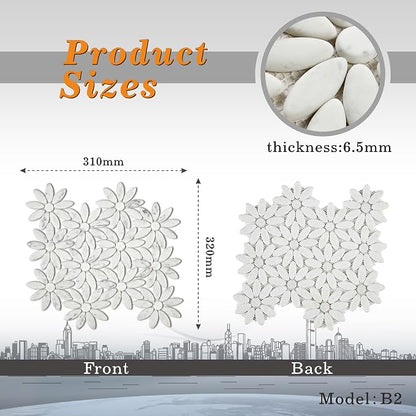 5 Sheets Marble Flowers Mosaic Wall and Floor Tiles for Bathroom and Kitchen 12.2 * 12.6 Inches 1.07 sq.ft (Brushed Marble)