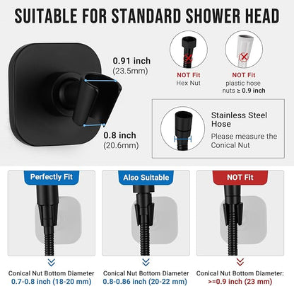 G-Promise Metal Handheld Shower Head Holder, No-Drill Install (Matte Black) | Adhesive or Drilled Installation, Wide Adjustment Range Fits All Family Heights, Firmly Secure Showerhead, Easy to Install