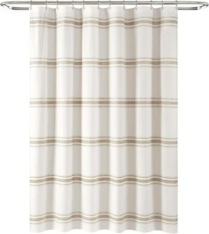 Lush Decor Farmhouse Stripe Cotton Shower Curtain, 72" W x 72" L, Neutral - Striped Bathroom Curtain - Fabric Shower Curtains - Farmhouse Bathroom Decor