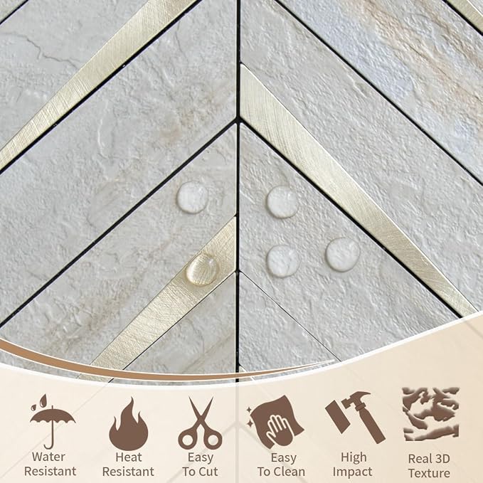 DICOFUN 10-Sheet Beige Slate Peel and Stick Backsplash, Faxu Stone PVC Stick on Backsplash Wall Tiles for Kitchen and Bathroom