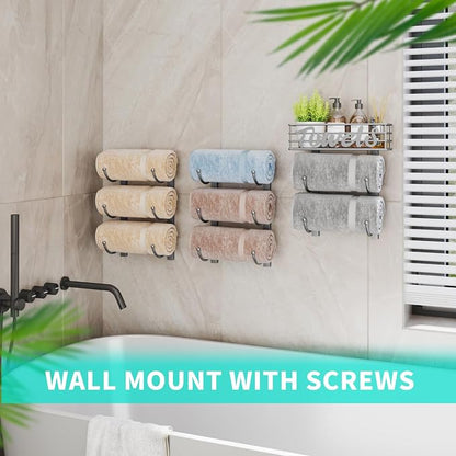 HapiRm Towel Racks for Bathroom Storage - 9 Tier Over The Door & Wall Mount Rolled Towel Storage Organizer Holder with Metal Shelf Basket for Small Bathroom, Camper, Rv - Sliver, Patented