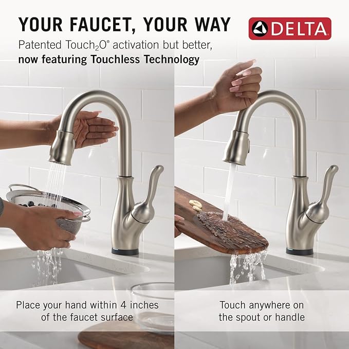 Delta Leland Touchless Bar Faucet with Touch Technology, Brushed Nickel Prep Sink Faucet with Pull Down Sprayer, Single Hole, SpotShield Stainless 9678TL-SP-DST